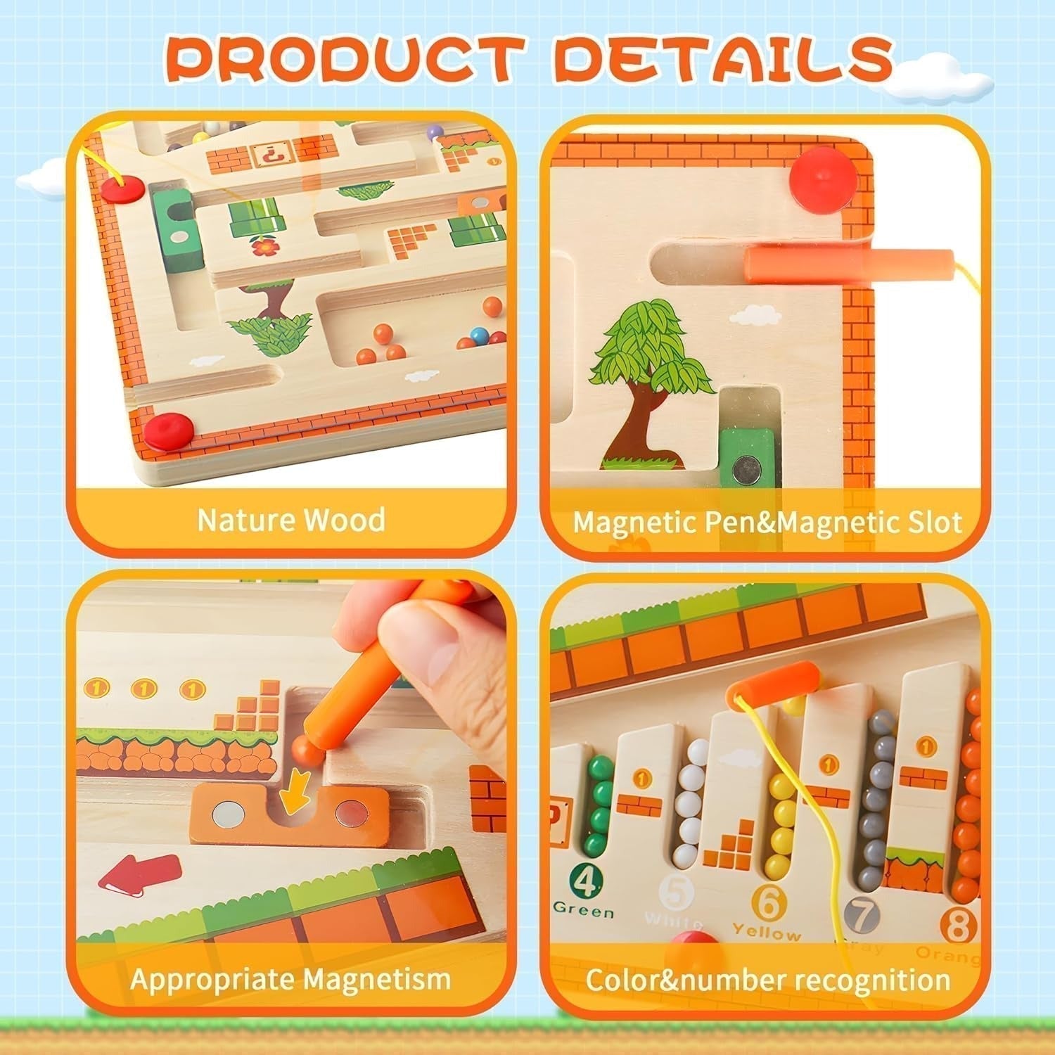 Wooden Magnetic Maze Board Educational Marble Puzzle Game
