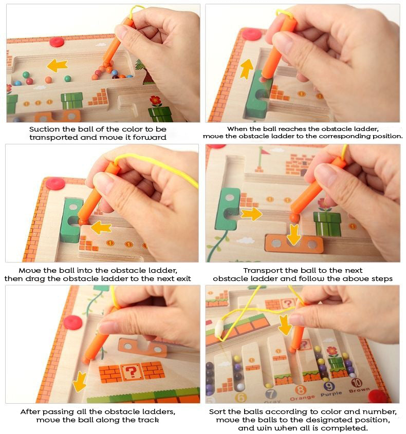 Wooden Magnetic Maze Board Educational Marble Puzzle Game