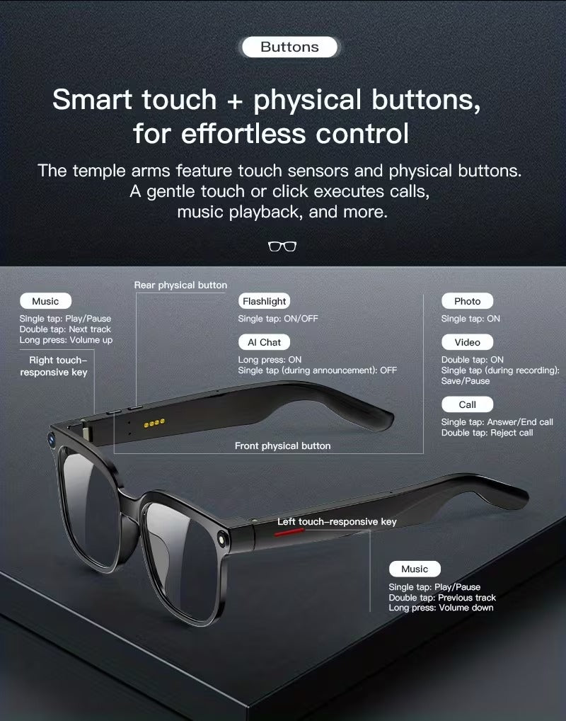 Camera Smart Glasses | AI Smart Glasses With Real-Time Translation & Object Recognition | Open-Ear Audio.