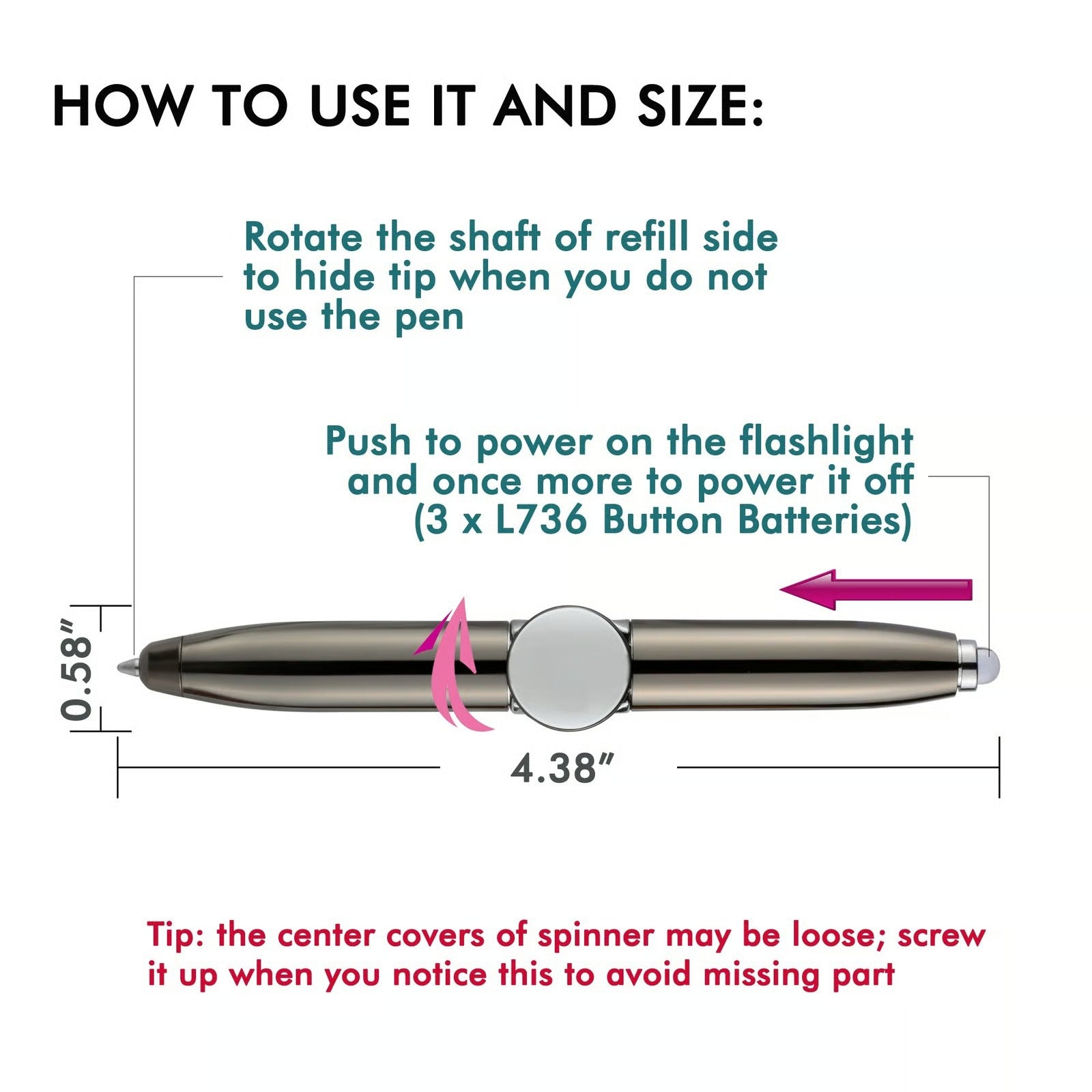 Fidget Spinning Pen with LED Light (4 Pens)